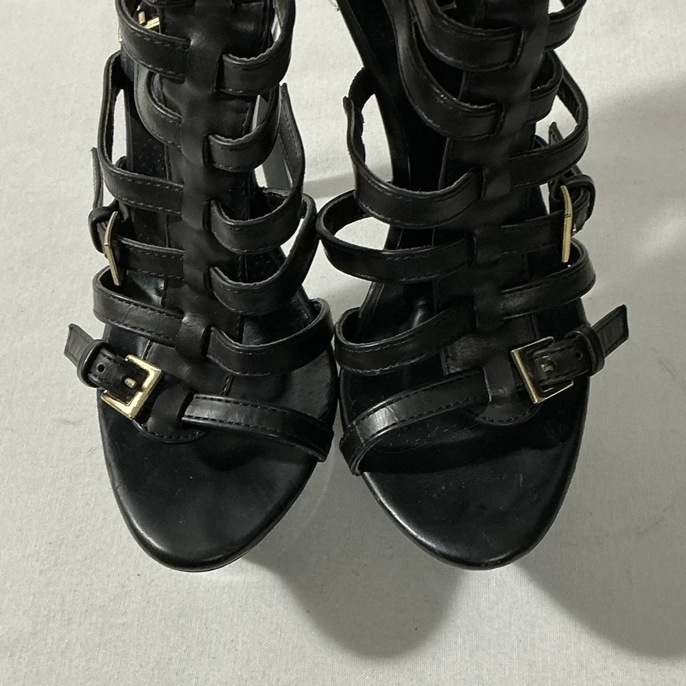 FRH Black Strappy Gladiator Platform Stiletto Heels